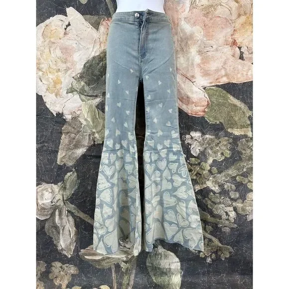 Free People Just Float On Flare Printed Jeans Size 24 - Picture 5 of 7